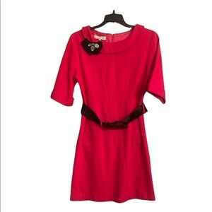 MaxMara Hot Pink Belted Sheath French Sleeves Wool Blend Dress Pin Detail Medium